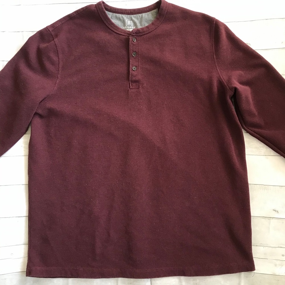 George Burgundy Long Sleeve Henley Thermal XXL